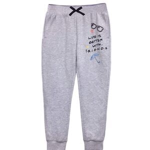 FRIENDS Brand Gray Joggers Printed with Life is Better with Friends Graphic New